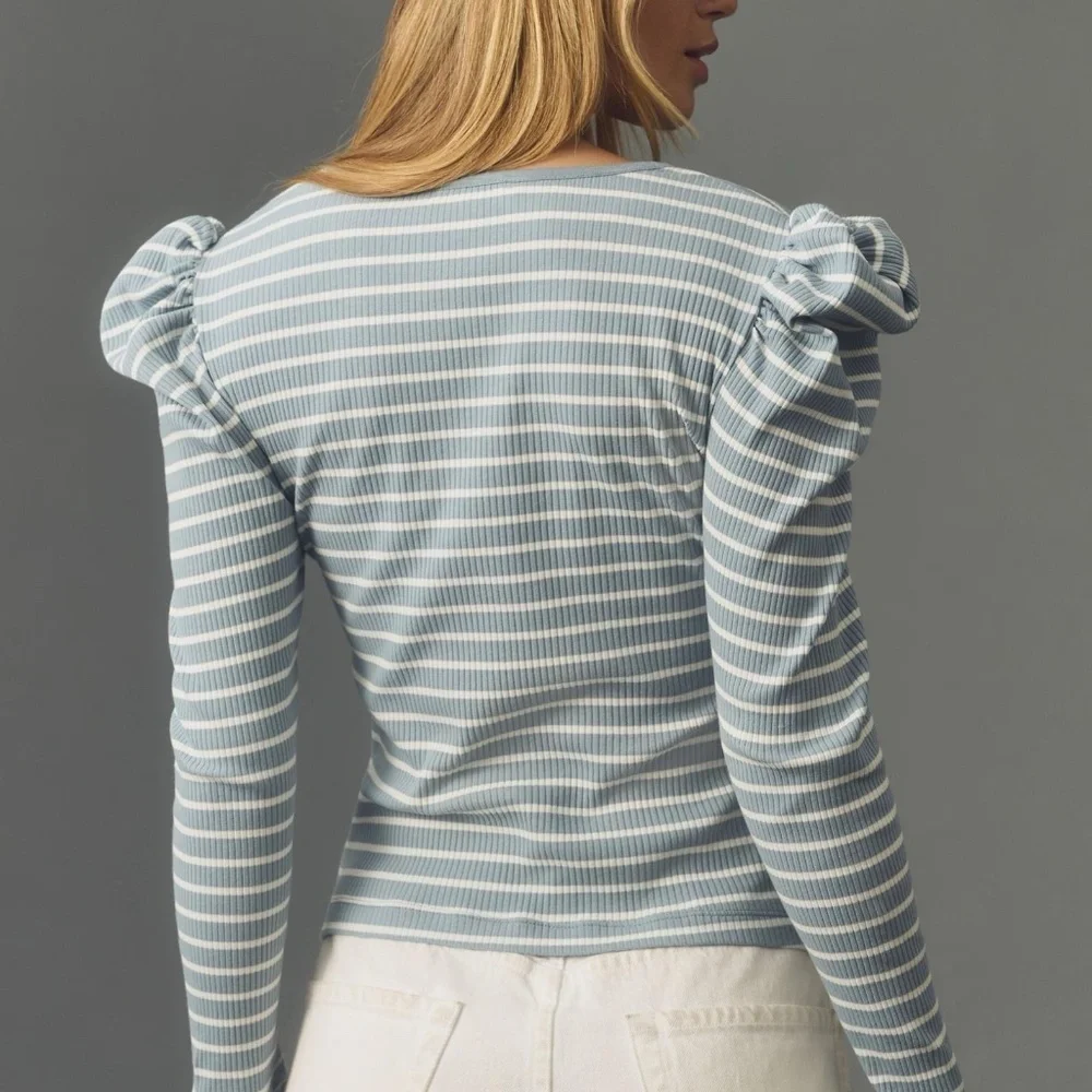 NWT Anthropologie Porridge Puff Sleeve Tie Front Striped Top XL